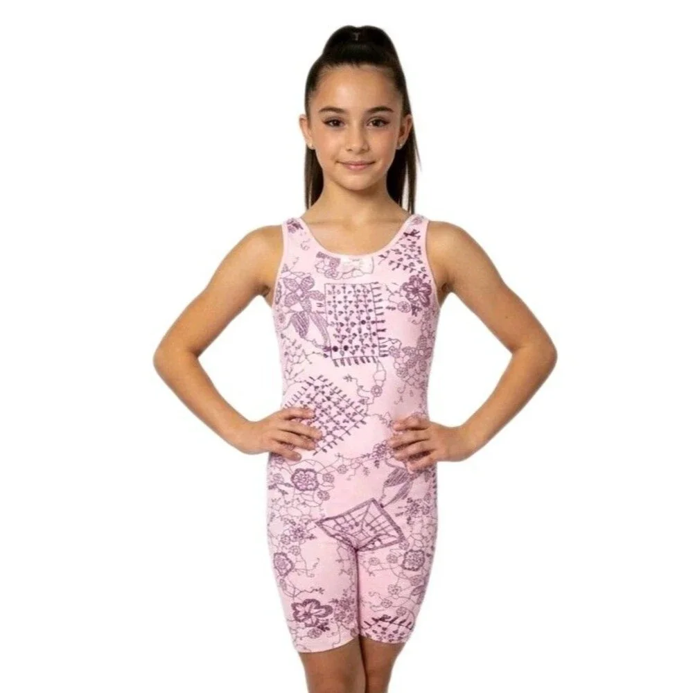 Baryshnikov Kids VTG Pink Antique Lace Cotton Blend Biketard Singlet Size 12/14